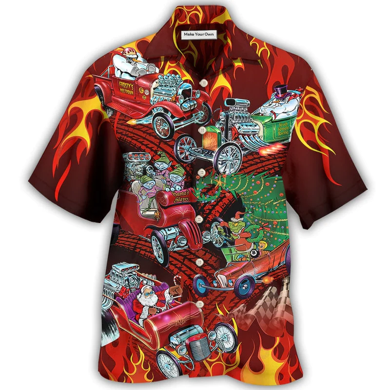 Christmas Red Hot Rod Hawaiian Shirt For Coastal Vacations Warm Weather Events And Daily Style