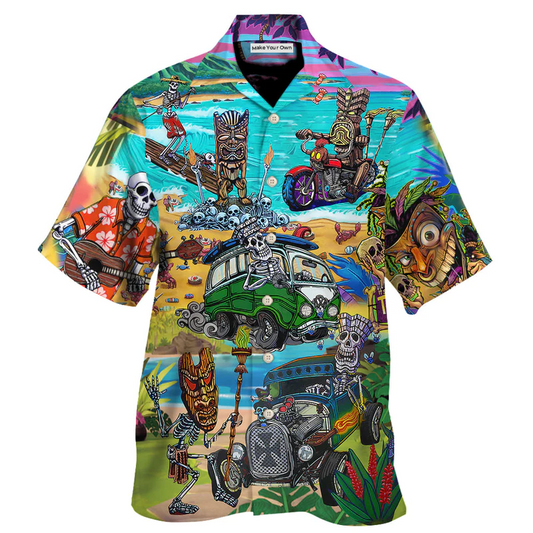 Blue Skull Tiki Sea Hawaiian Shirt For Island Vacations And Everyday Style