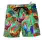 Farm Chicken Love Green Hawaiian Print Beach Shorts For Sunny Getaways And Gifting