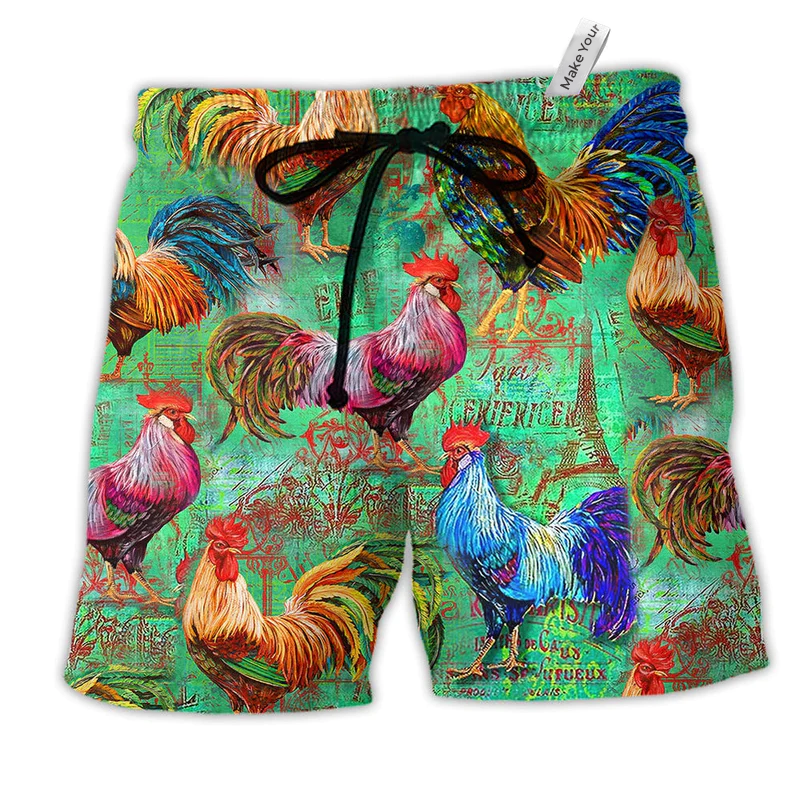 Farm Chicken Love Green Hawaiian Print Beach Shorts For Sunny Getaways And Gifting