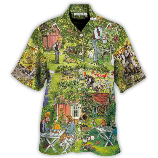 Vintage Gardening Plants Hawaiian Shirt Creative Print View For Tropical Vacations