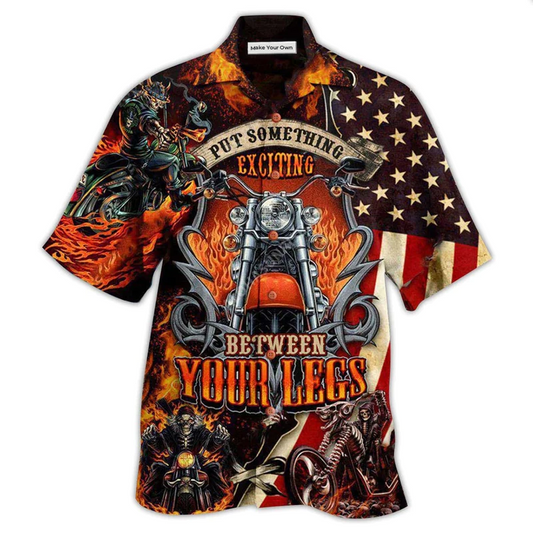 Motorcycle Put Exciting Between Legs Fire Hawaiian Shirt Design Detail For Sunny Adventures And Casual Wear