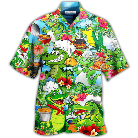 Alligator Chef Animals Hawaiian Shirt Design View For Casual Summer Styling