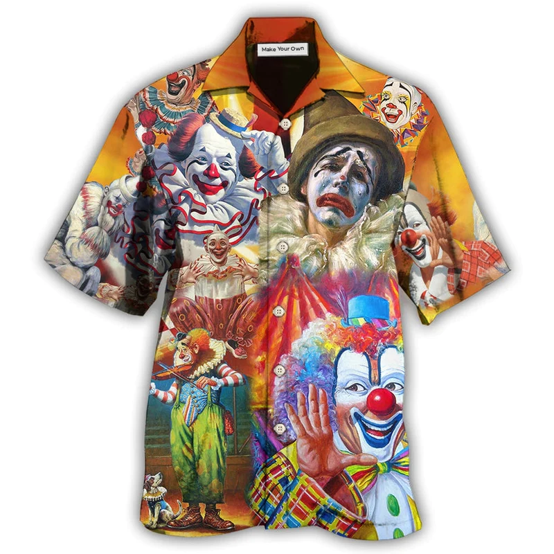 Funny Happy Clown Crown Hawaiian Shirt For Vacation Days And Relaxed Coastal Outings
