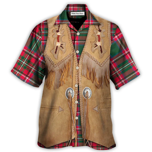 Vintage Western Christmas Santa Jacket Fringe Hawaiian Shirt Pattern Detail For Summer Holidays And Outdoor Fun