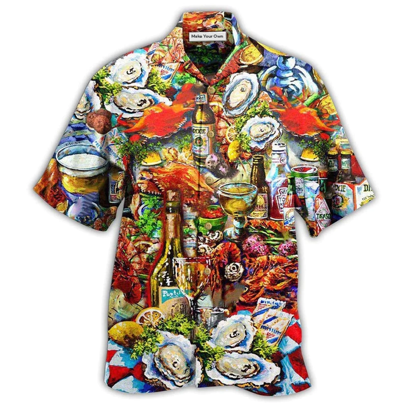 Food Seafood Diet Hawaiian Shirt Artwork Detail For Tropical Trips And Casual Outings