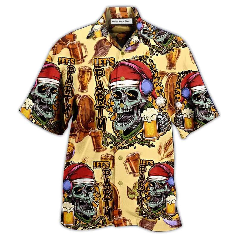 Christmas Skull Hawaiian Shirt For Tropical Travel Beach Gatherings And Comfortable Wear
