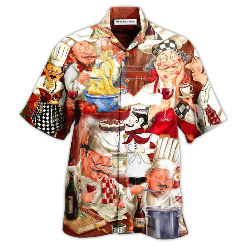 Happy Chef Cooking Hawaiian Shirt Artwork View For Weekend Travel And Beach Style