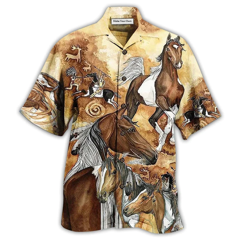 Bohemian Vintage Horses Run Away Hawaiian Shirt Design View For Resort Travel And Thoughtful Gifting