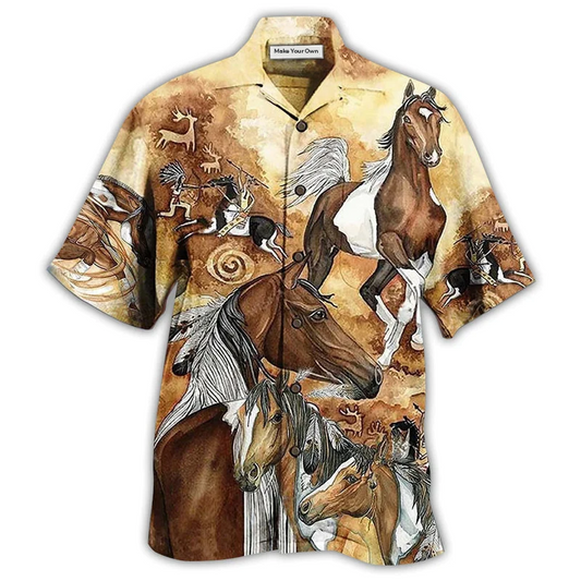 Bohemian Vintage Horses Run Away Hawaiian Shirt Design View For Resort Travel And Thoughtful Gifting