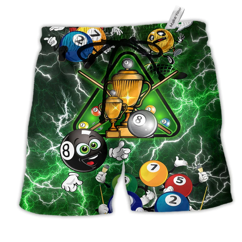 Billiard Lover So Funny Hawaiian Print Beach Shorts For Game Day Getaways