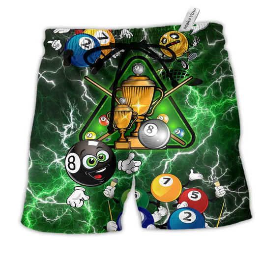 Billiard Lover So Funny Hawaiian Print Beach Shorts For Game Day Getaways