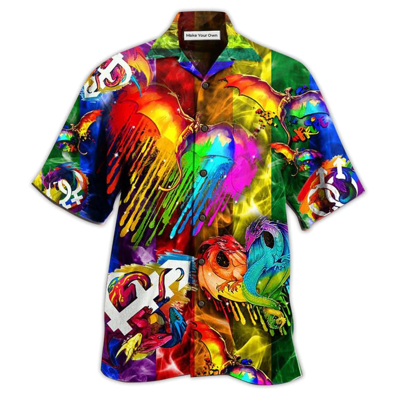 Rainbow Pride And Fantasy Dragon Hawaiian Shirt For Tropical Escapes Resort Wear And Outdoor Celebrations