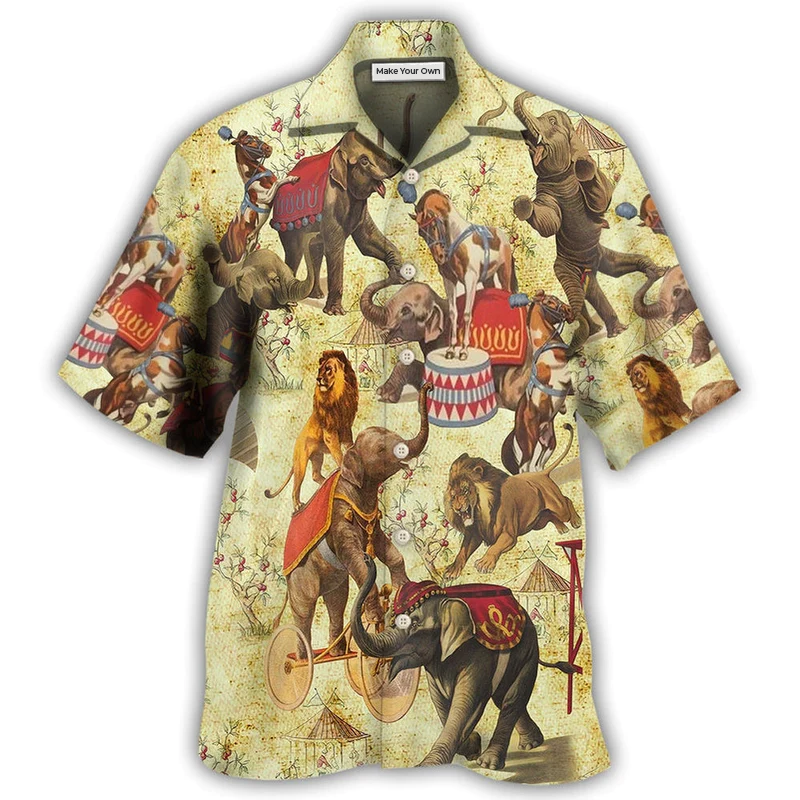 Elephant And Circus Hawaiian Shirt For Vacation Parties Beach Outings And Relaxed Daily Wear