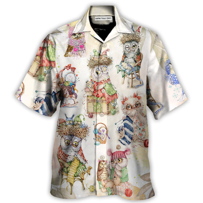Owl Knitting Hawaiian Shirt Fabric Pattern Detail For Tropical Vacations