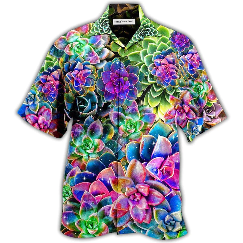 Floral Succulent Plant Hawaiian Shirt For Coastal Trips Outdoor Events And Relaxed Summer Wear