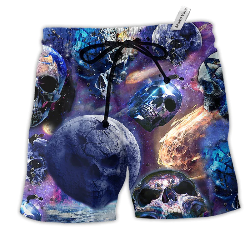 Skull Planet Galaxy Purple Hawaiian Print Beach Shorts For Weekend Adventures And Comfort