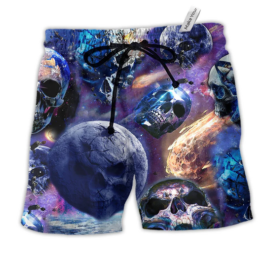 Skull Planet Galaxy Purple Hawaiian Print Beach Shorts For Weekend Adventures And Comfort
