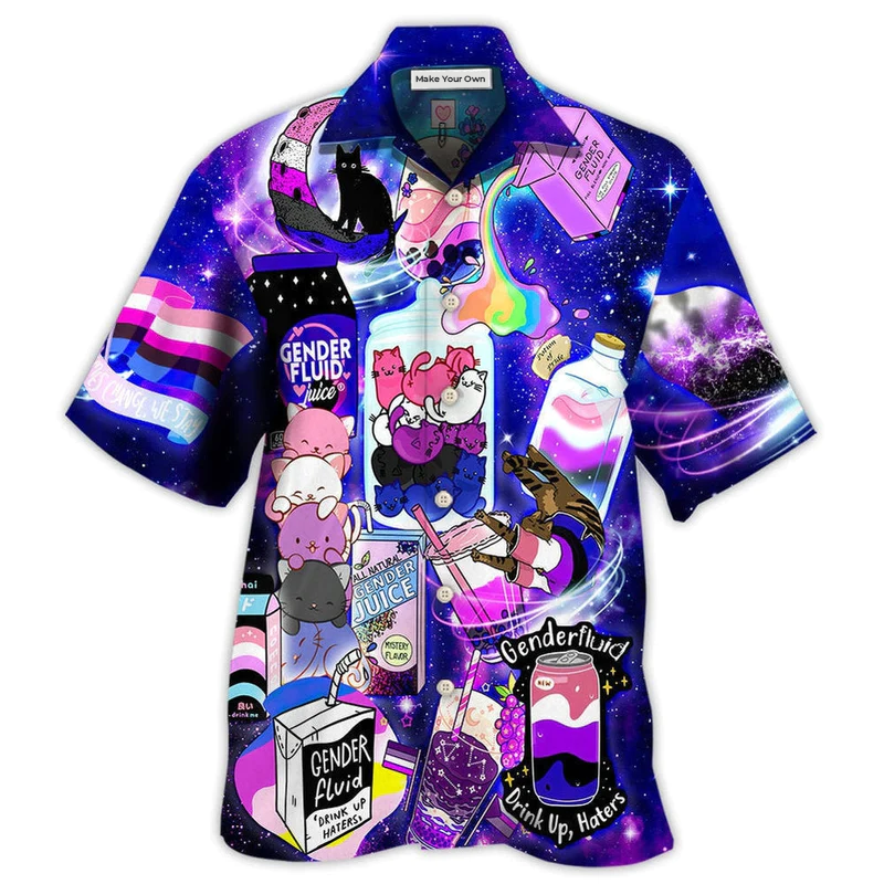 Rainbow Pride Gender Fluid Hawaiian Shirt Pattern View For Relaxed Warm Weather Outfits