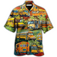 Green School Bus Stop Talking Driver Hawaiian Shirt Pattern Detail For Vacation Travel And Daily Wear