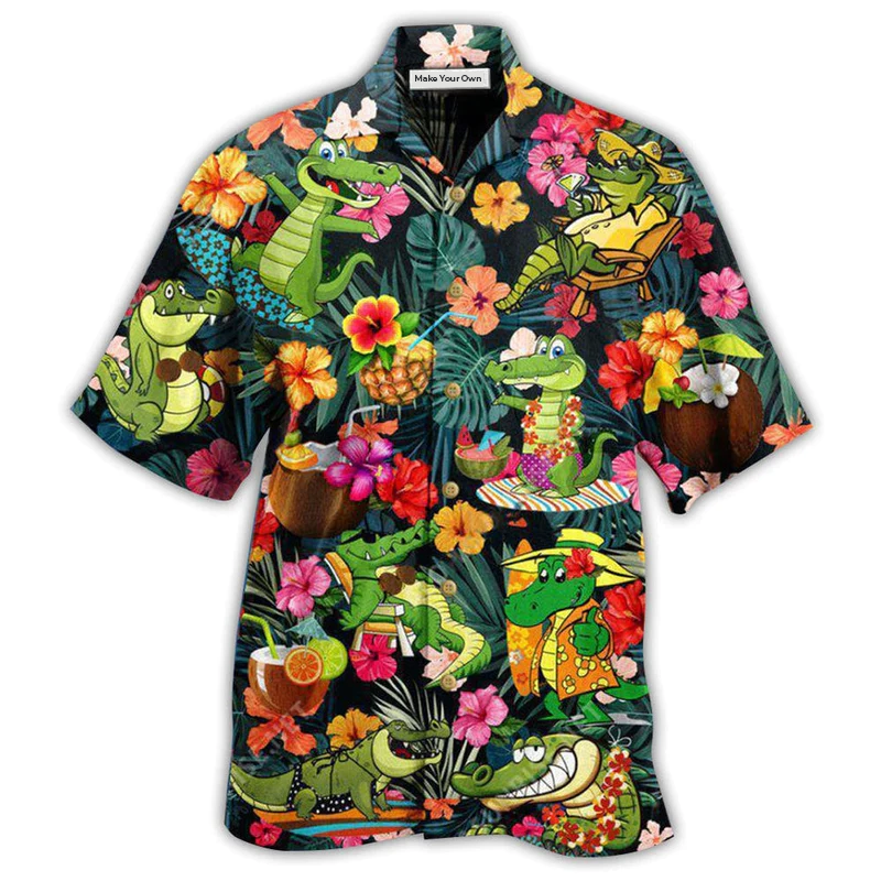 Playful Alligator Hawaiian Shirt For Island Holidays Summer Parties And Casual Outdoor Wear