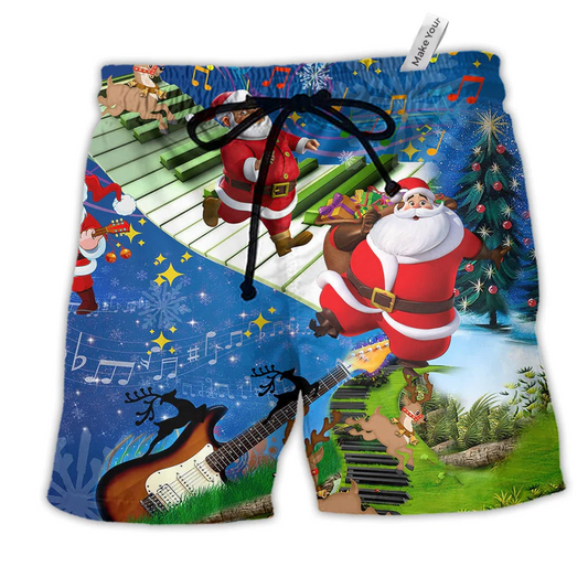 Christmas Jumping On Musical Instrument Hawaiian Beach Shorts For Holiday Beach Days
