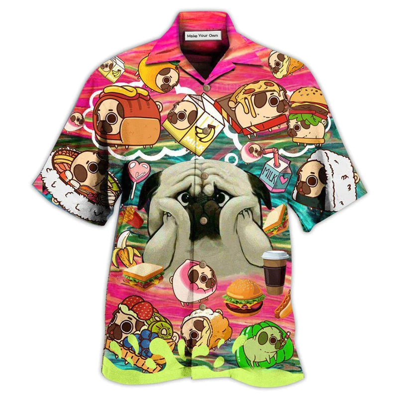 Dog Pug Become Foods Hawaiian Shirt Artwork Detail For Resort Trips And Outdoor Activities