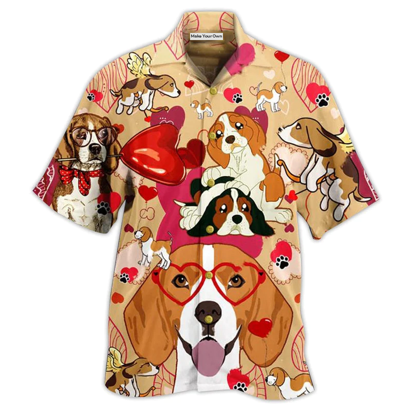 Dog Beagle Valentine Hawaiian Shirt For Resort Getaways And Comfortable Summer Activities