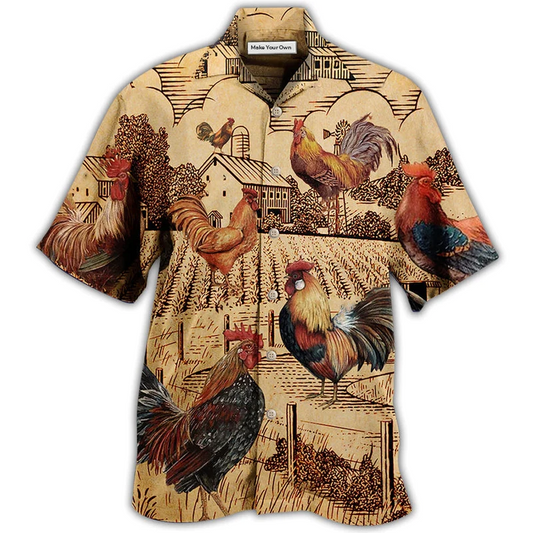 Vintage Chicken Hawaiian Shirt Pattern View For Relaxed Warm Weather Outfits