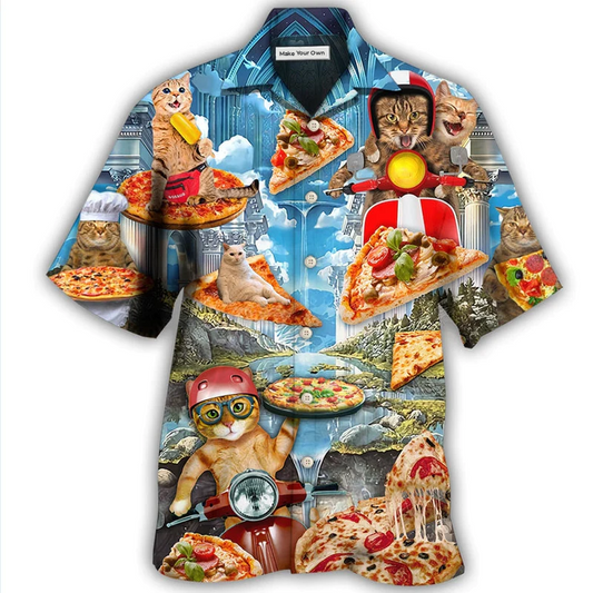Funny Cat Pizza Hawaiian Shirt For Summer Events And Casual Outdoor Wear