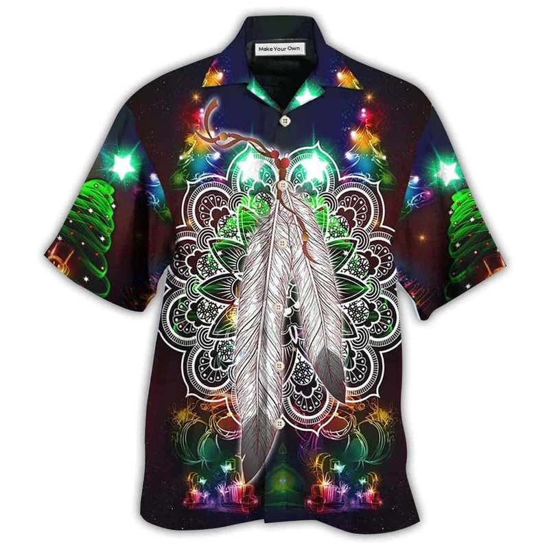Bohemian Feather Mandala Christmas Stunning Hawaiian Shirt For Summer Events And Casual Outdoor Wear