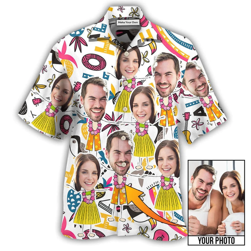 Face Custom Photo Aloha Couple Hawaiian Shirt Artwork View For Weekend Travel And Beach Style
