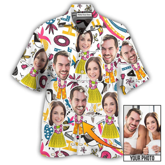 Face Custom Photo Aloha Couple Hawaiian Shirt Artwork View For Weekend Travel And Beach Style