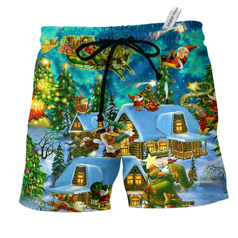 Christmas The Magical Night Hawaiian Print Beach Shorts For Christmas Getaways