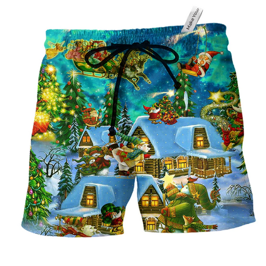 Christmas The Magical Night Hawaiian Print Beach Shorts For Christmas Getaways