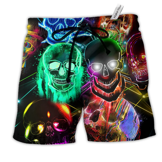 Skull Glowing So Colorful Hawaiian Print Beach Shorts For Weekend Adventures And Comfort