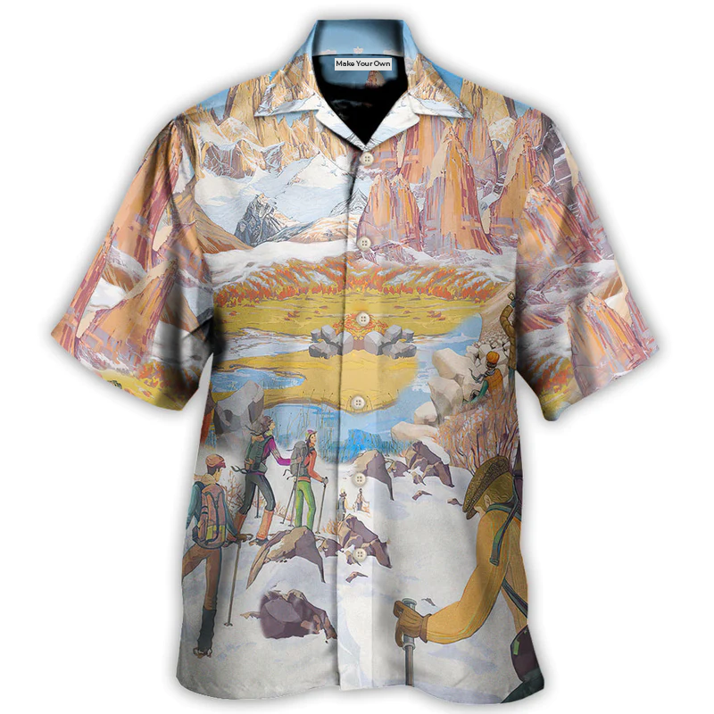 Climbing Mountain Hawaiian Shirt Pattern Detail For Resort Wear