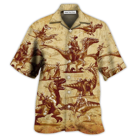 Dinosaur Cowboy Hawaiian Shirt For Resort Getaways And Comfortable Summer Activities