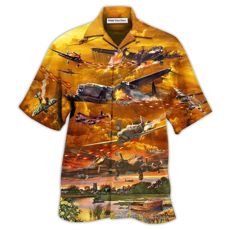 Combat Aircraft Crashing What's Dangerous Fire War Hawaiian Shirt Pattern Detail For Summer Holidays And Outdoor Fun