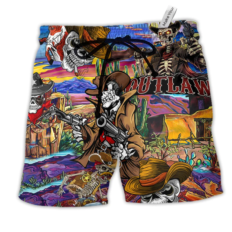 Cowboy Pirates Skull Love Life Colorful Hawaiian Beach Shorts For Rustic Outdoor Adventures
