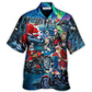 Christmas Santa Biker Driving Hawaiian Shirt Pattern View For Relaxed Warm Weather Outfits