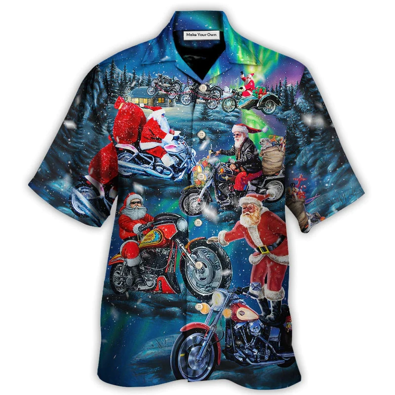 Christmas Santa Biker Driving Hawaiian Shirt Pattern View For Relaxed Warm Weather Outfits
