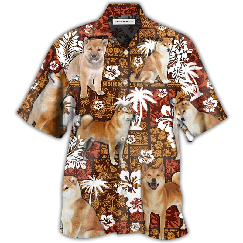 Tropical Dog Akita Hawaiian Shirt Pattern View For Relaxed Warm Weather Outfits