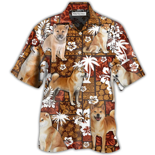 Tropical Dog Akita Hawaiian Shirt Pattern View For Relaxed Warm Weather Outfits