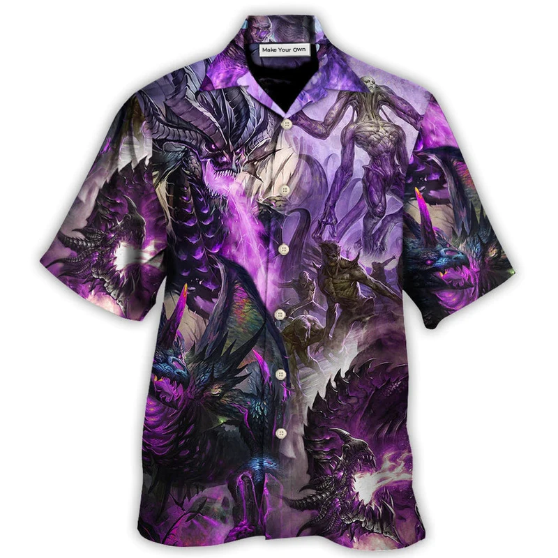 Purple Dragon Skull Monster Lightning Fight Hawaiian Shirt Design View For Casual Summer Styling