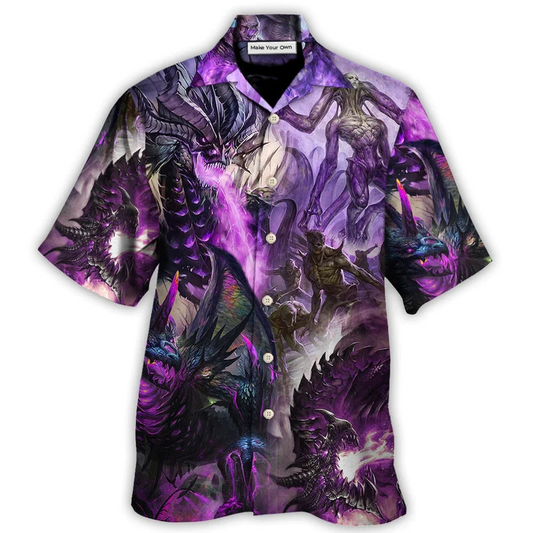 Purple Dragon Skull Monster Lightning Fight Hawaiian Shirt Design View For Casual Summer Styling