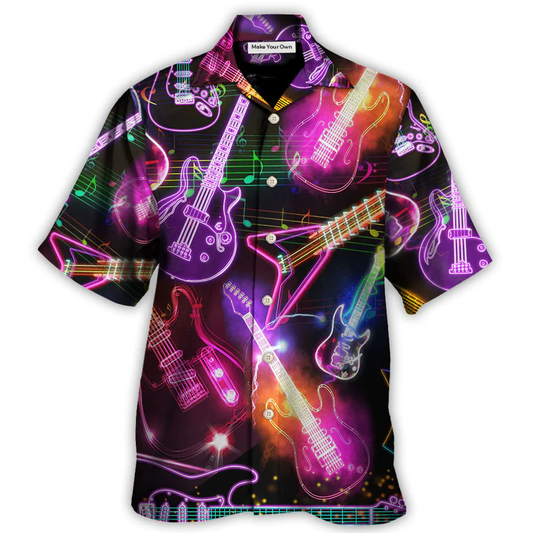 Christmas Neon Guitar Hawaiian Shirt For Tropical Holiday Resort Parties And Everyday Style