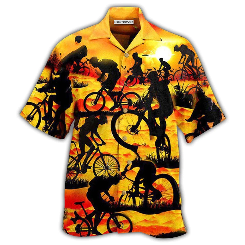 Sunset Bicycle Hawaiian Shirt For Island Trips Summer Gatherings And Comfortable Daily Wear