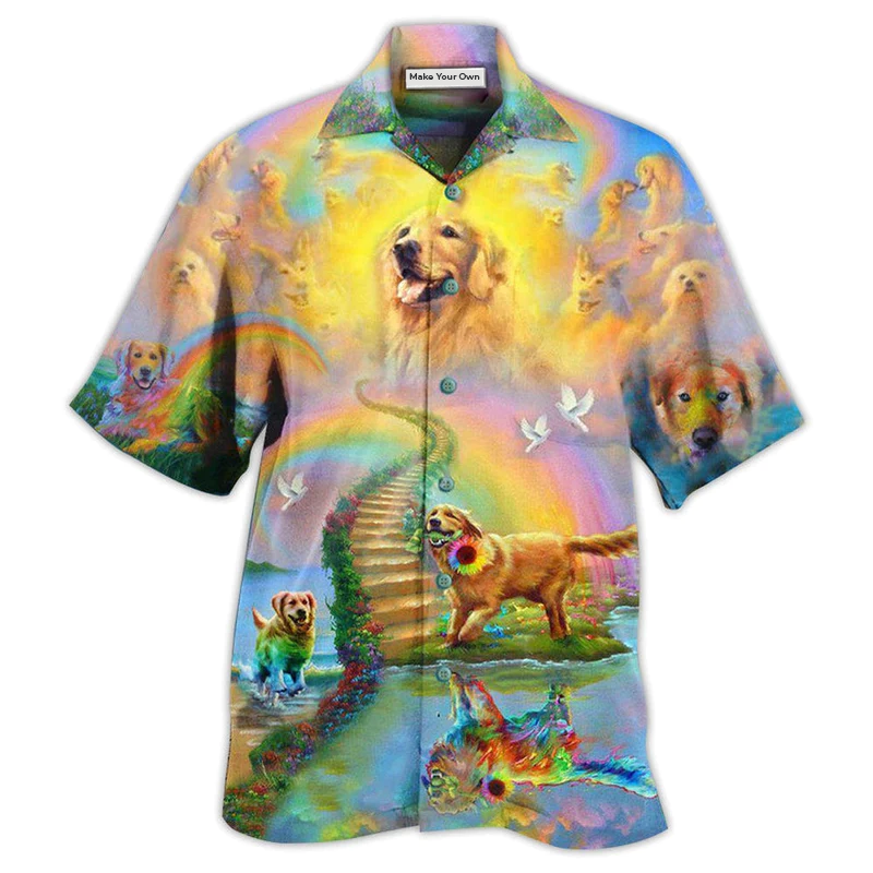 Gold Rainbow Golden Retriever End Hawaiian Shirt For Vacation Days And Relaxed Coastal Outings