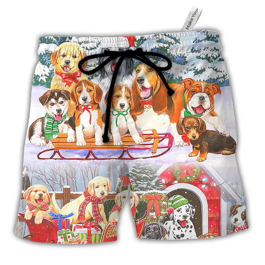 Christmas Dog Snowman Tree Beach Shorts For Warm Weather Outings And Leisure And Relaxation
